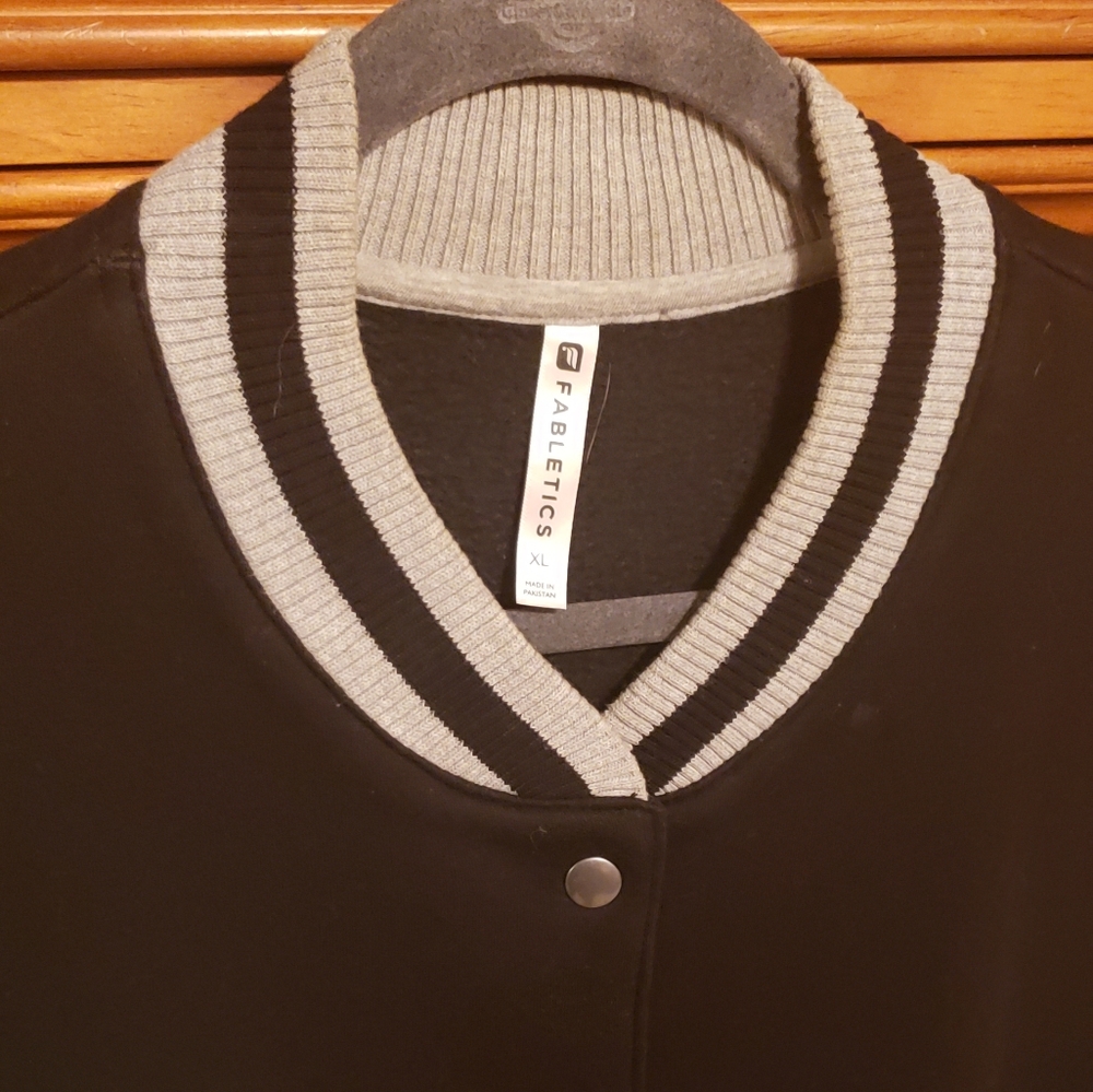 Fabletics Varsity Jacket Size Xl Gray And Black - image 3